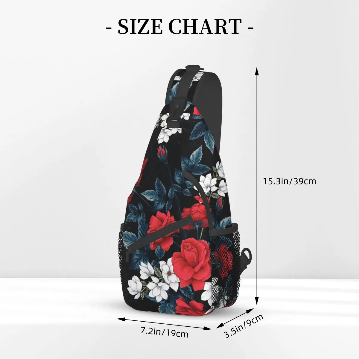 Mochila cruzada con estampado de flores y rosas rojas, bolso de pecho fresco, mochila de hombro Floral con corazón, mochila de día para senderismo y viajes al aire libre