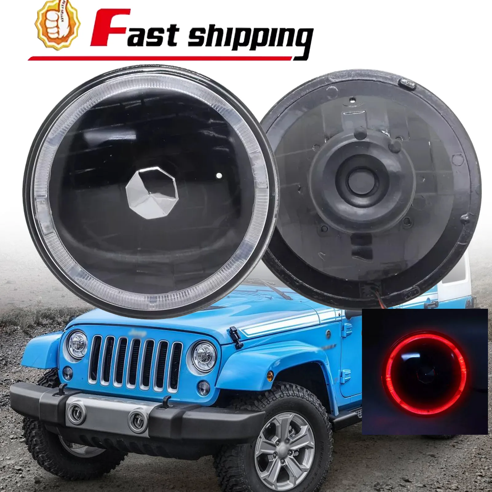 

2 шт. 7-дюймовые круглые красные светодиодные фары с эффектом Halo для Jeep Wrangler JK LJ TJ CJ
