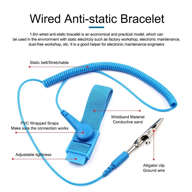 SUNSHINE Anti Static Bracelet Electrostatic Cordless Adjustable ESD Discharge Cable Wrist Band Strap Hand With Spare Wristband