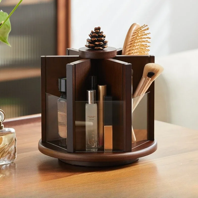 Wooden retro rotating cosmetics, skin care products, dresser, storage box, parts drawer storage box