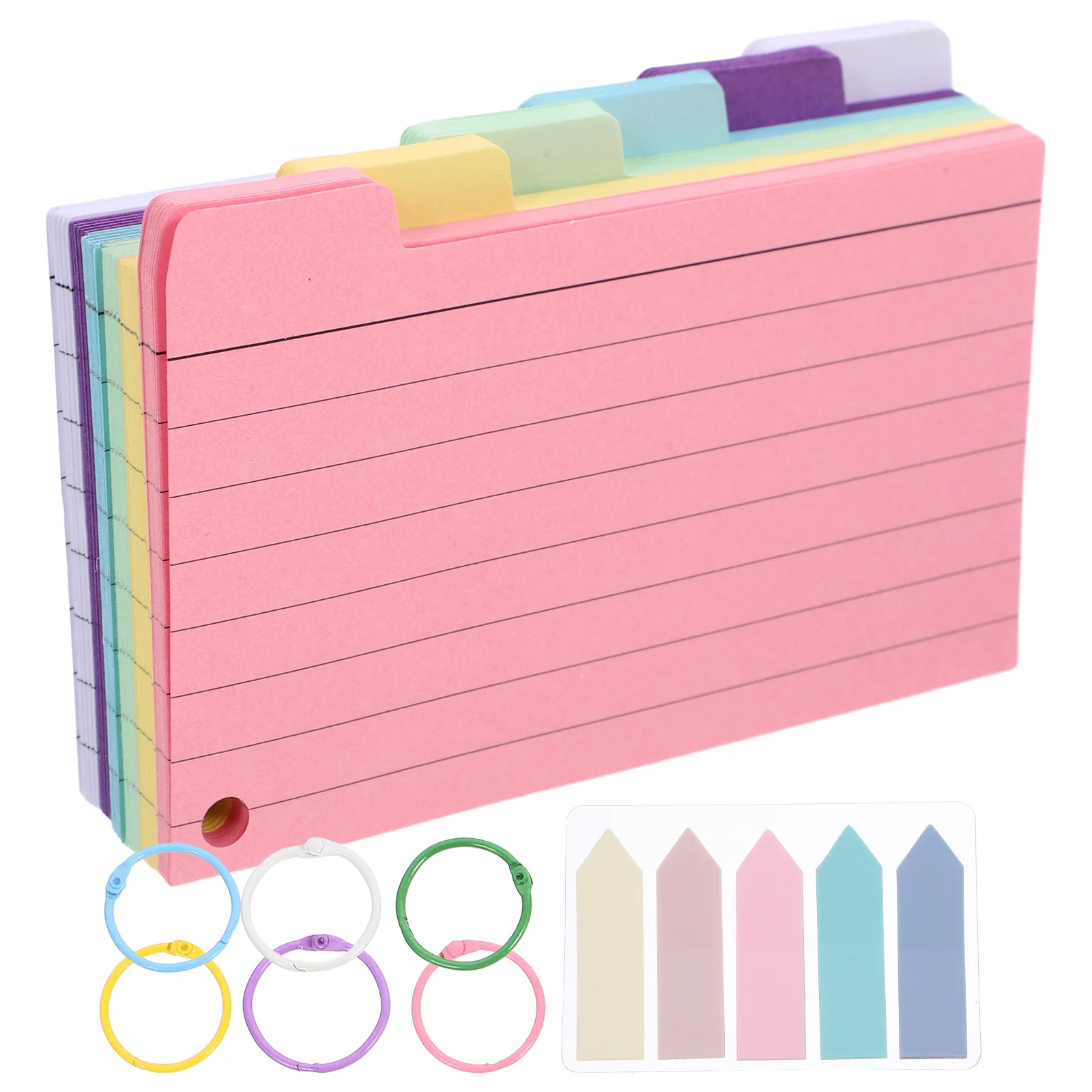 1 Set Colored Index Cards Lined Note Cards Blank Flash Cards Memo Pad Pre Hole Punched Studying Memory Cards Office Supplies