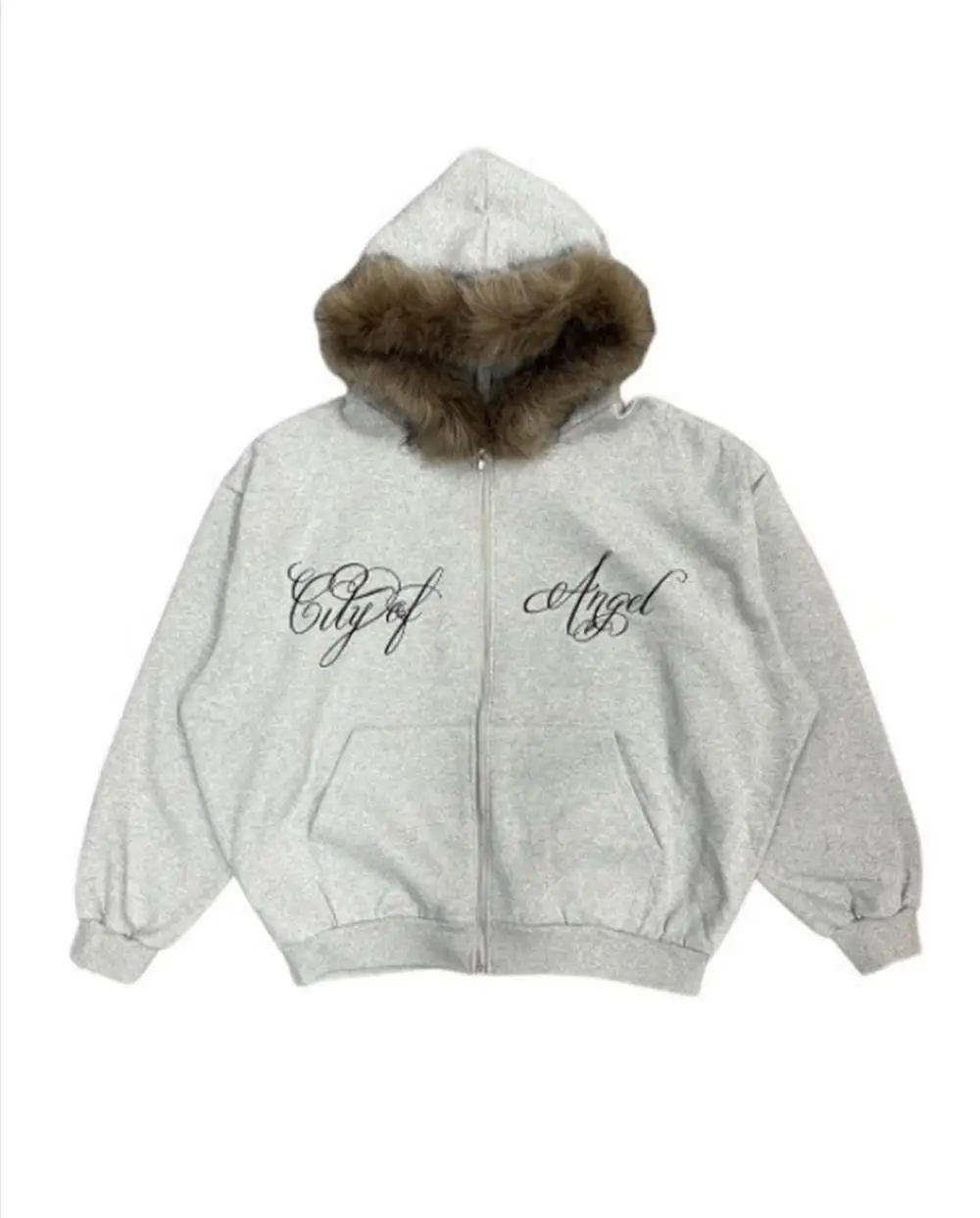 2025 automne et hiver nouveau personnalisé hiver rue mode tendance col de fourrure imprimé lettre fermeture éclair cardigan à capuche