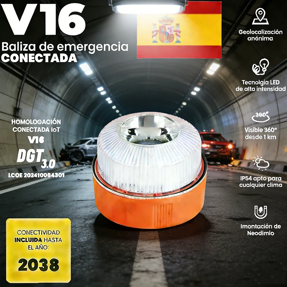 New Spain V16 Emergency Warning Light 2026 Latest Version DGT3.0 Communication GPS Position Data Validity Period 2038