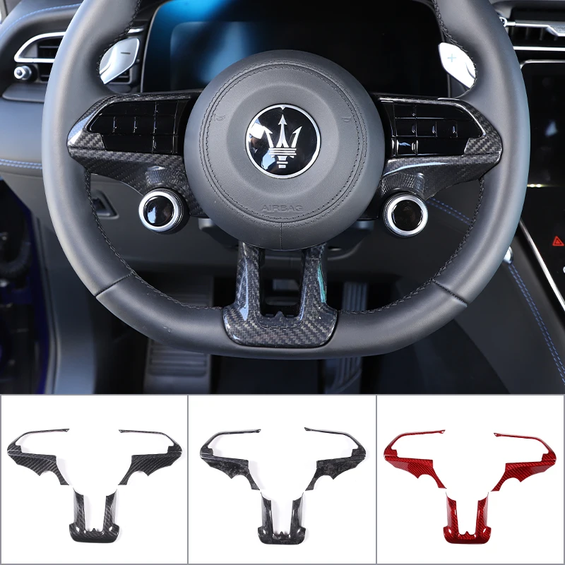 

Real Carbon Fiber Car Steering Wheel Cover Trims Button Frame For Maserati Grecale 2022-2023 Interior Accessories Auto Styling