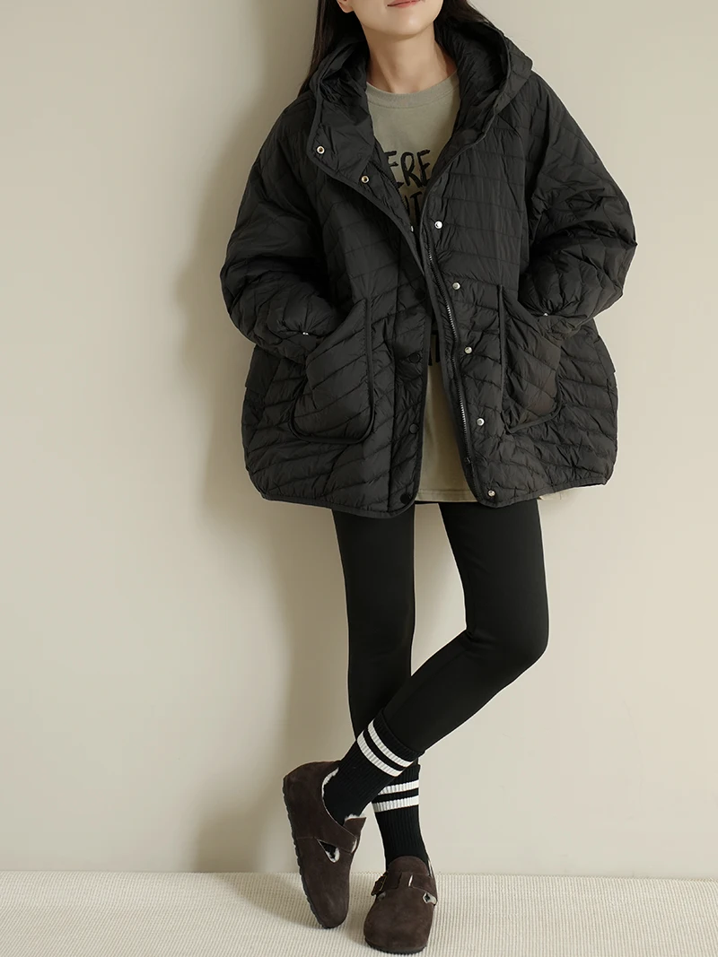 

Women's Hooded down Jaet 90 White Du Feather Lightweight Loose Mid-Length Outerwear Autumn Winter Sle Polyester Fiber