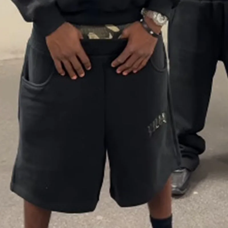 Verão americano high street moda leopardo impressão carta retalhos cintura dupla shorts y2k hiphop solto em linha reta rock calças