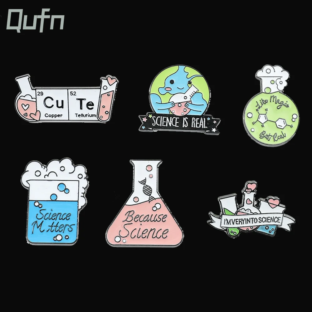 Creative Science Pins Cartoon Chemistry Experiment Badge Element Molecular Structure Beaker Test Tube Brooches Bag Jewelry Gifts