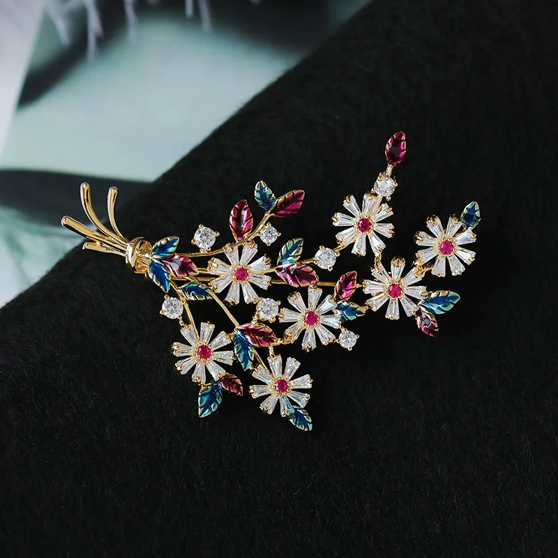Korean and Japanese Style Brooch Colorful Zircon Oil Drop Brooch Women's Fashion Pin Elegant Coat Cardigan Button Pin