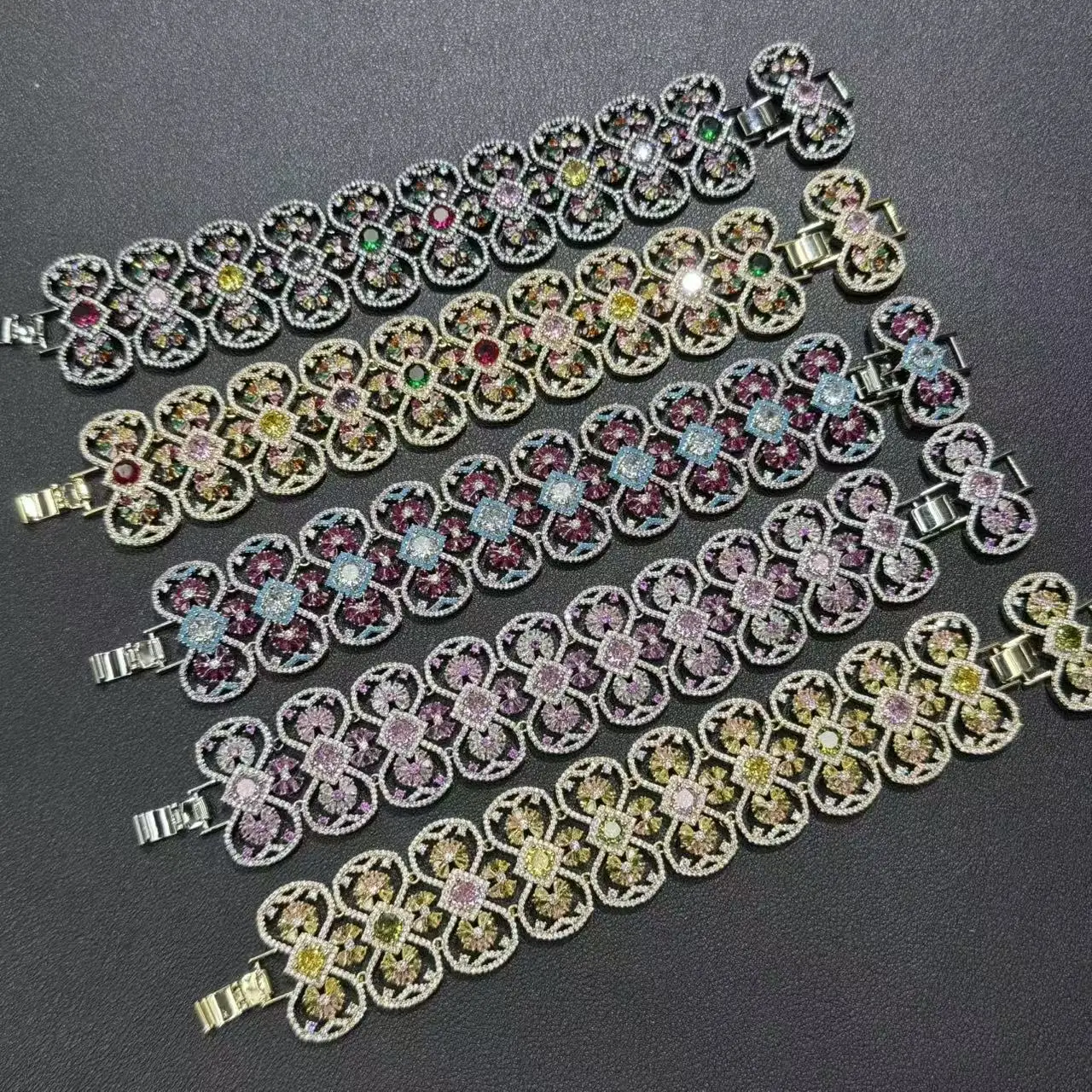 luxury cubic zirconia bracelet for women shiny gorgeous jewelry gala event wedding party multicolor blue pink yellow 3cm width