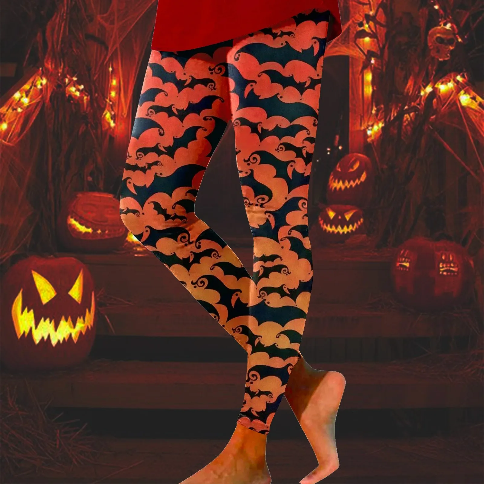 Ladies Leggings Spring Autumn Cartoon Bat Pumpkin Print Skinny Pants Girls Pencil Pants Kids Trousers Children Halloween Clothes