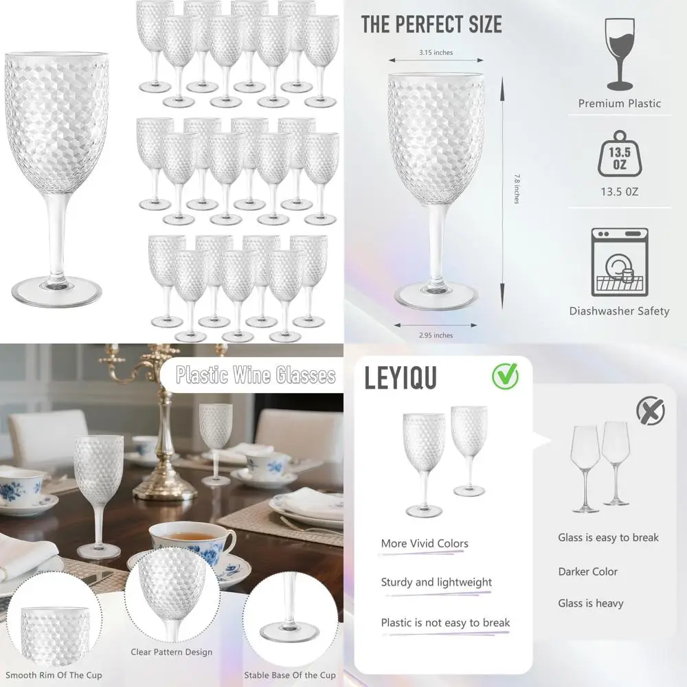 

Небьющиеся акриловые бокалы для вина — упаковка 24 шт., емкость 13 унций, идеально подходят для вечеринок, баров и свадеб