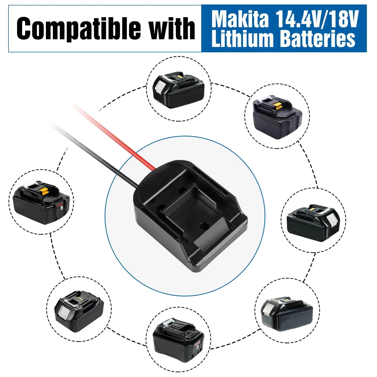 Battery Adapter For Makita 14.4-18V Li-Ion Battery Power Connector Adapter Dock Holder With 14 Awg Wires And I/O Switch DIY Tool