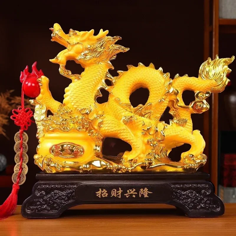 Dragon Ornament Chinese Feng Shui Decorative Inviting Wealth Zodiac Mascot Resin Dragon Statue Sculpture Home Decor