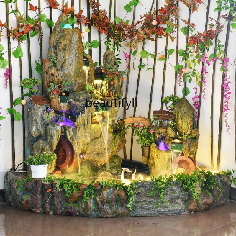 Large Floor Artificial Mountain and Fountain Fan-Shaped Decoration Hotel Fish Pond Lucky