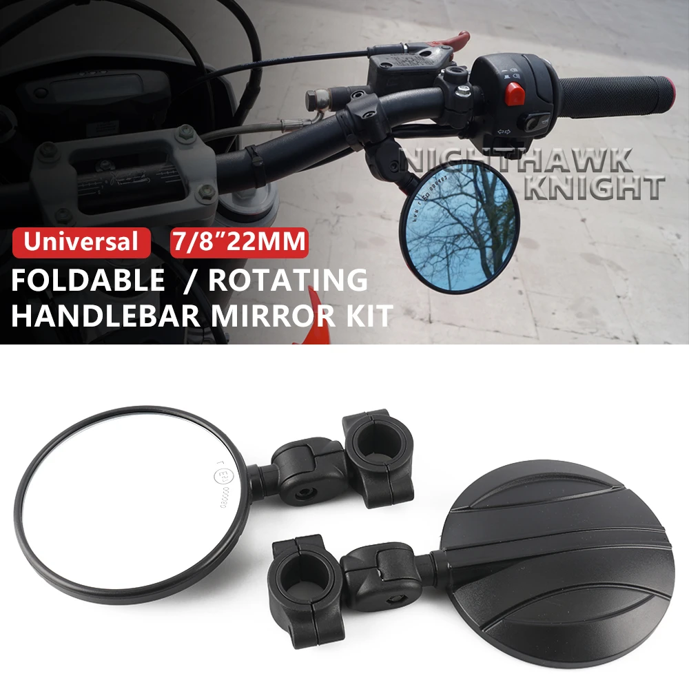 Universal Motorcycle 7/8“22MM Handlebar Rearview Mirror Rotation Adjustment Side Round Mirror For Dirt Bike Supermoto Enduro
