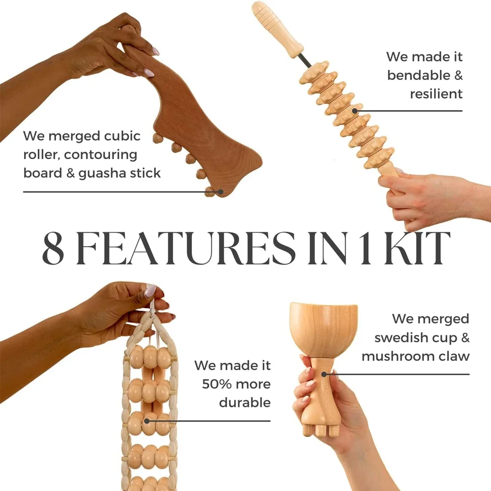 Wood Therapy Massage Tools, Lymphatic Drainage Massager for Body Shaping, Anti Cellulite Body Sculpting Tools Muscle Pain Relief