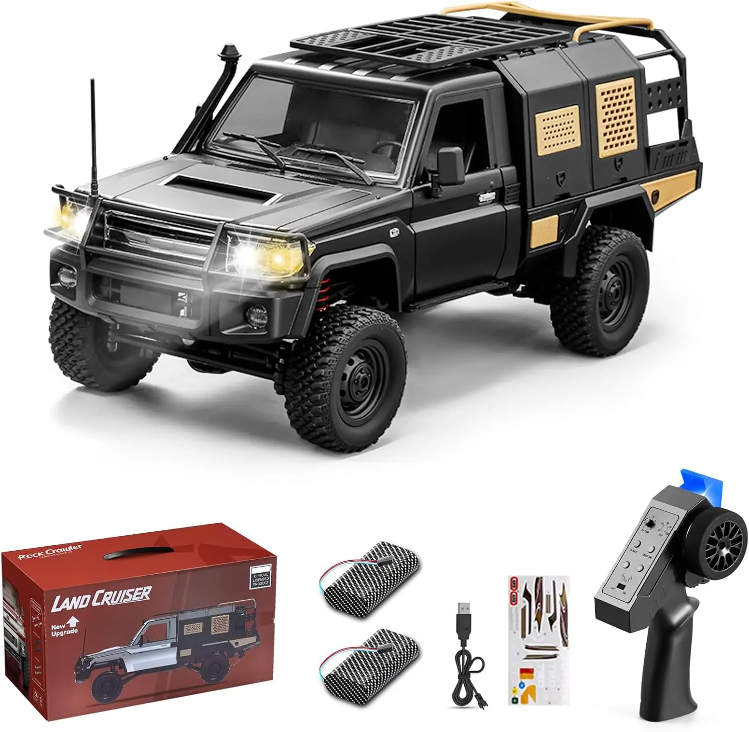 1:12 Scale 4WD RC Rock Crawler Truck with Lights, Speed Adjustment, Upgraded Trunk, 2.4GHz RTR, DIY Customization for Teens and Adults