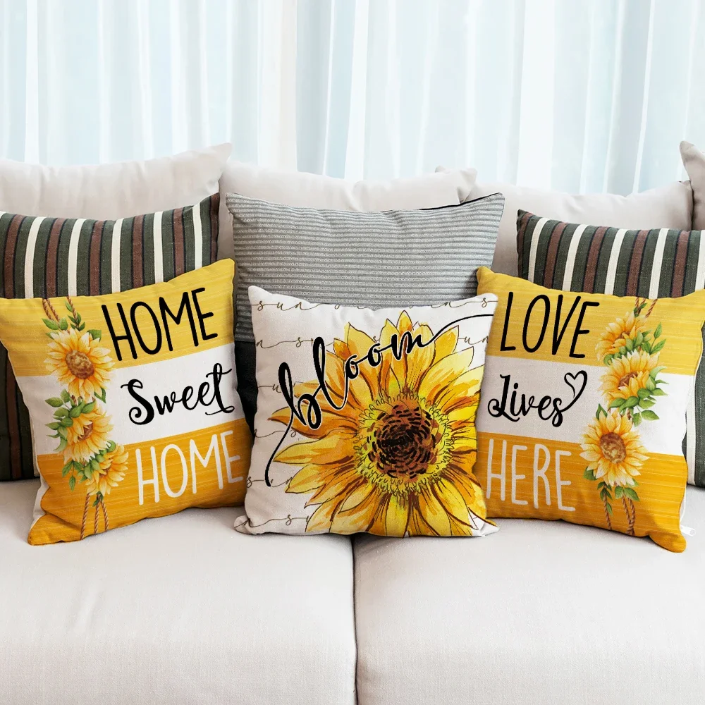 Sunflower Patterns Series Pillowcase Sweet Home Summer Yellow Sunflower Flower Sunny Home Decor Autumn Throw Pillow