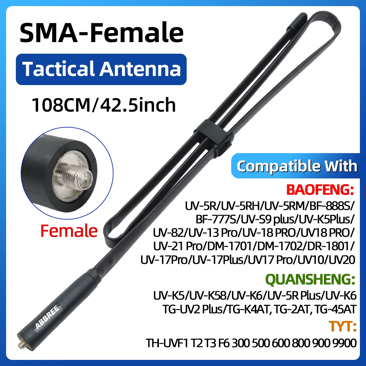 Abbree Cs Tactische Antenne Sma-Vrouwelijke Dual Band Vhf Uhf 144/430Mhz Opvouwbaar Voor Walkie Talkie Baofeng UV-21 UV-5R Quansheng K5