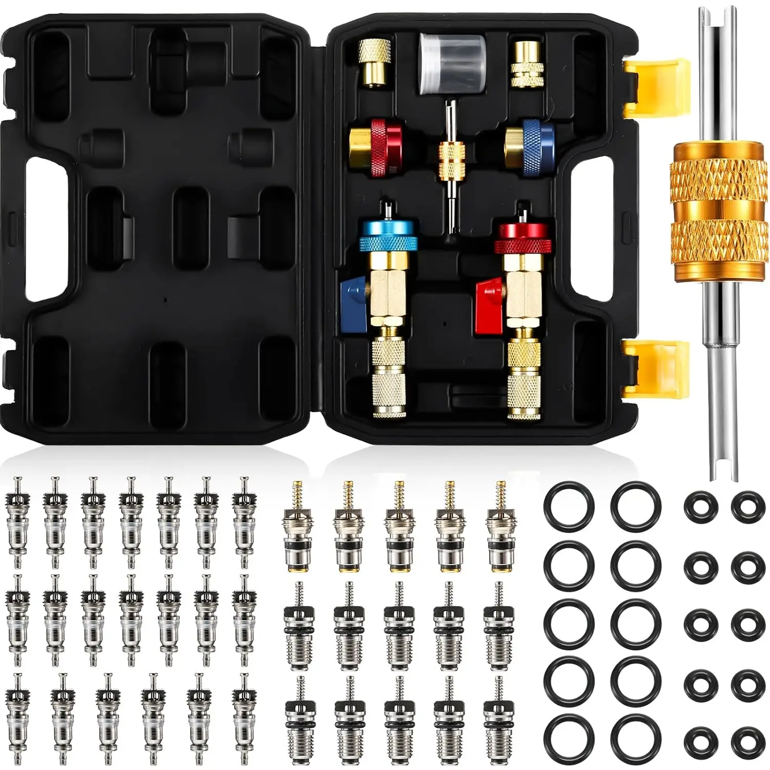 

R134A R1234YF Valve Core Tool 35 Pcs Air Condition Valve Core Refrigeration Schrader 3 Pcs Remover Tool with 20 Pcs O-Ring Rubbe