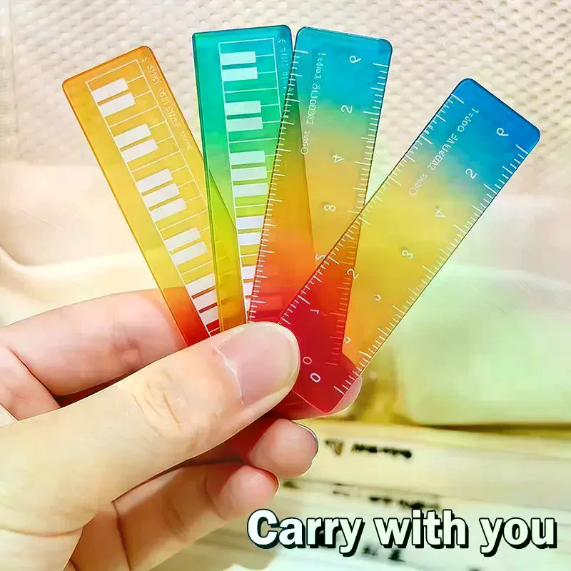 5/10/50pcs Colorful Iridescent Cartoon Palm Ruler Mini Straight Ruler Student Notebook Pocket Portable Gradient Measuring Tool