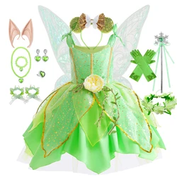 Kid Girls Princess Fairy Costume Tinker Bell Tutu Dress Sleeveless Wing Princess Girl Costume Cosplay Carnival Halloween Party