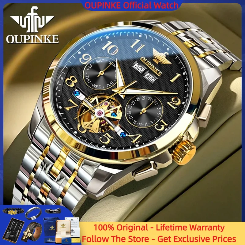 

OUPINKE 3263 Men Watch Luxury Fully Automatic Mechanical Watch Hollow out Tungsten Steel Waterproof Watch Sports Men Watch Gift
