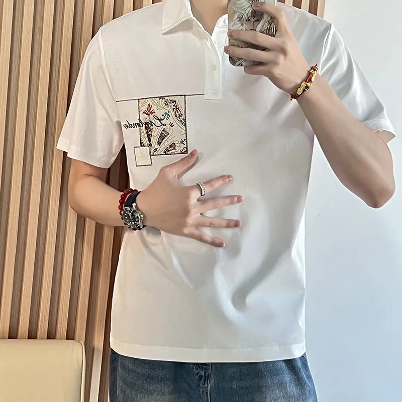 

Рубашки поло с короткими рукавами и китайской вышивкой, мужские летние тонкие дышащие футболки с лацканами, модные универсальные футболки-поло, мужская одежда