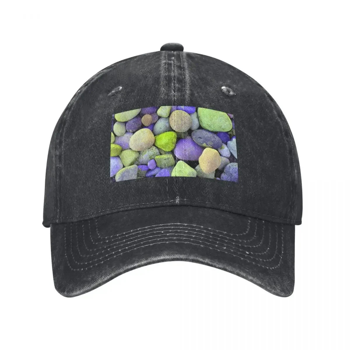 Green And Purple Space Pebbles, Digitally Altered Photograph Of Pebbles Baseball Cap Gentleman Hat Women's Men's