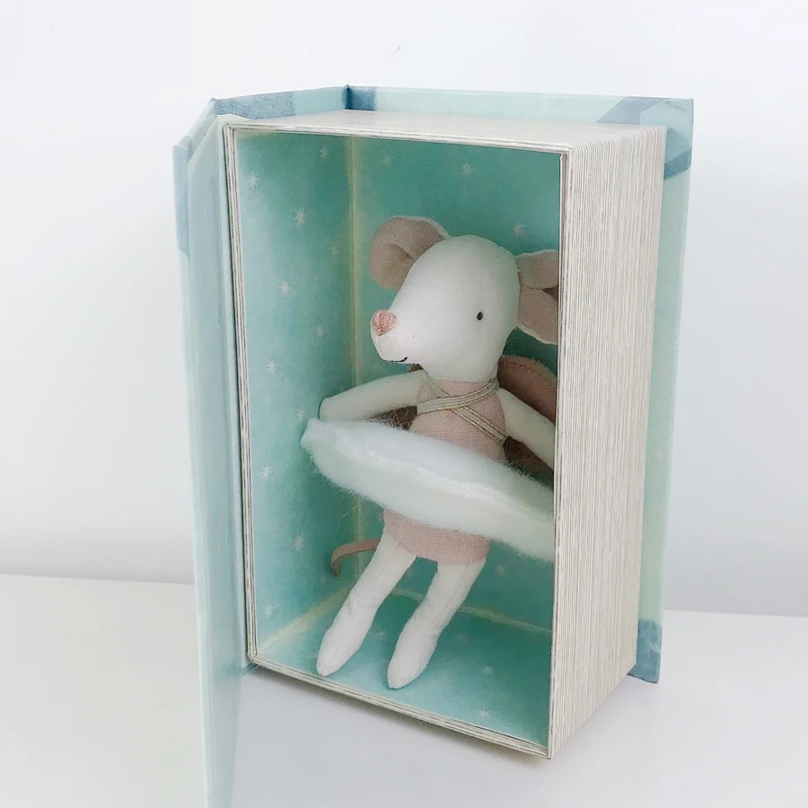 12cm Mini Angel Mouse in Book Chritmas New Year Gift Handmade Cute little Fairy Mice Toy with Gift Box Cotton Sewing Doll