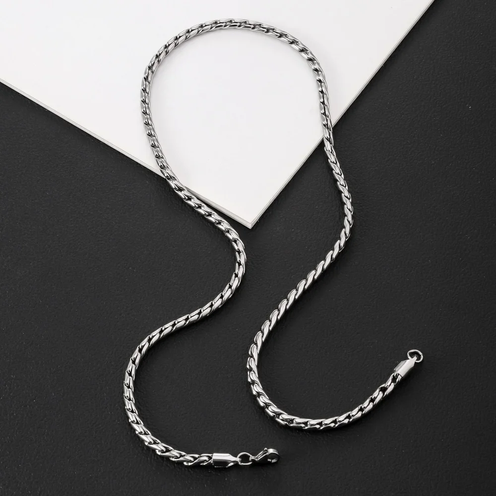3mm Retro Herren Edelstahl Gedrehte Kubakette Halskette Einfache Titanstahl Halskette Hip-Hop Schmuck Trendige Accessoires – Detail 6