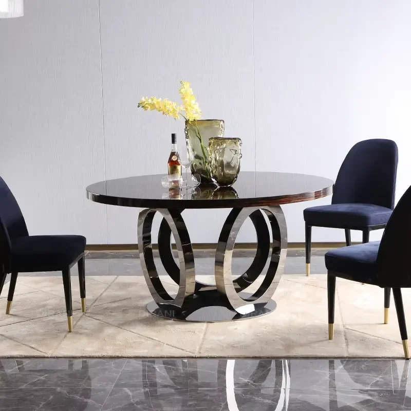 

Black Dining Table and Chairs Set 6 Chairs Modern Wood Round Dining Table