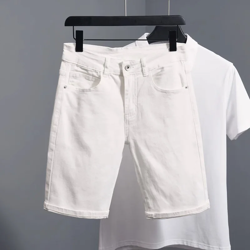 Trendy Minimalist Men's Denim Shorts Elastic Casual Mid-Waist Five-Point Pants Summer Fashion High-End Handsome Jeans Shorts