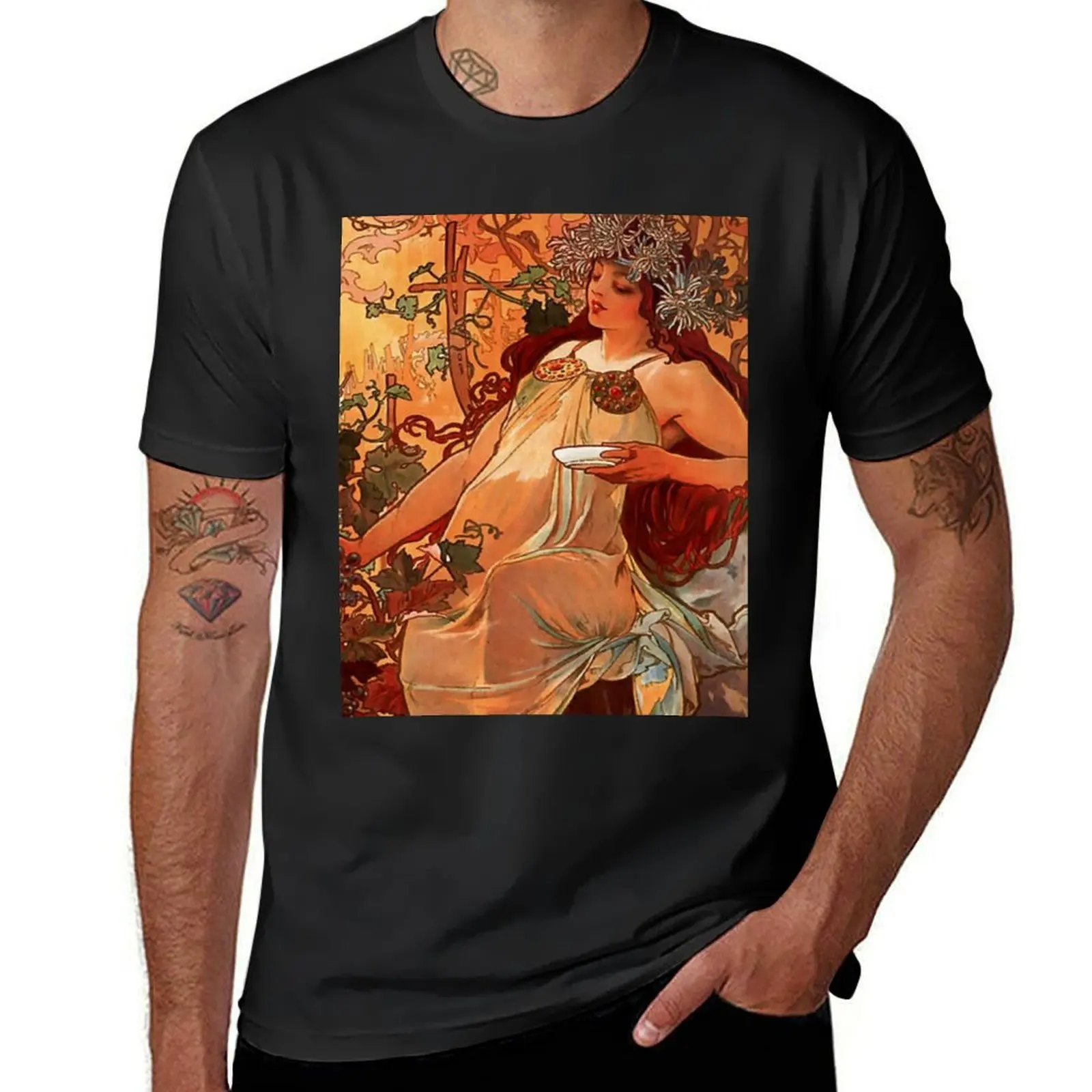 

Alphonse mucha - Autumn Season,No,02. T-Shirt oversizeds boys animal print blanks customizeds mens graphic t-shirts big and tall