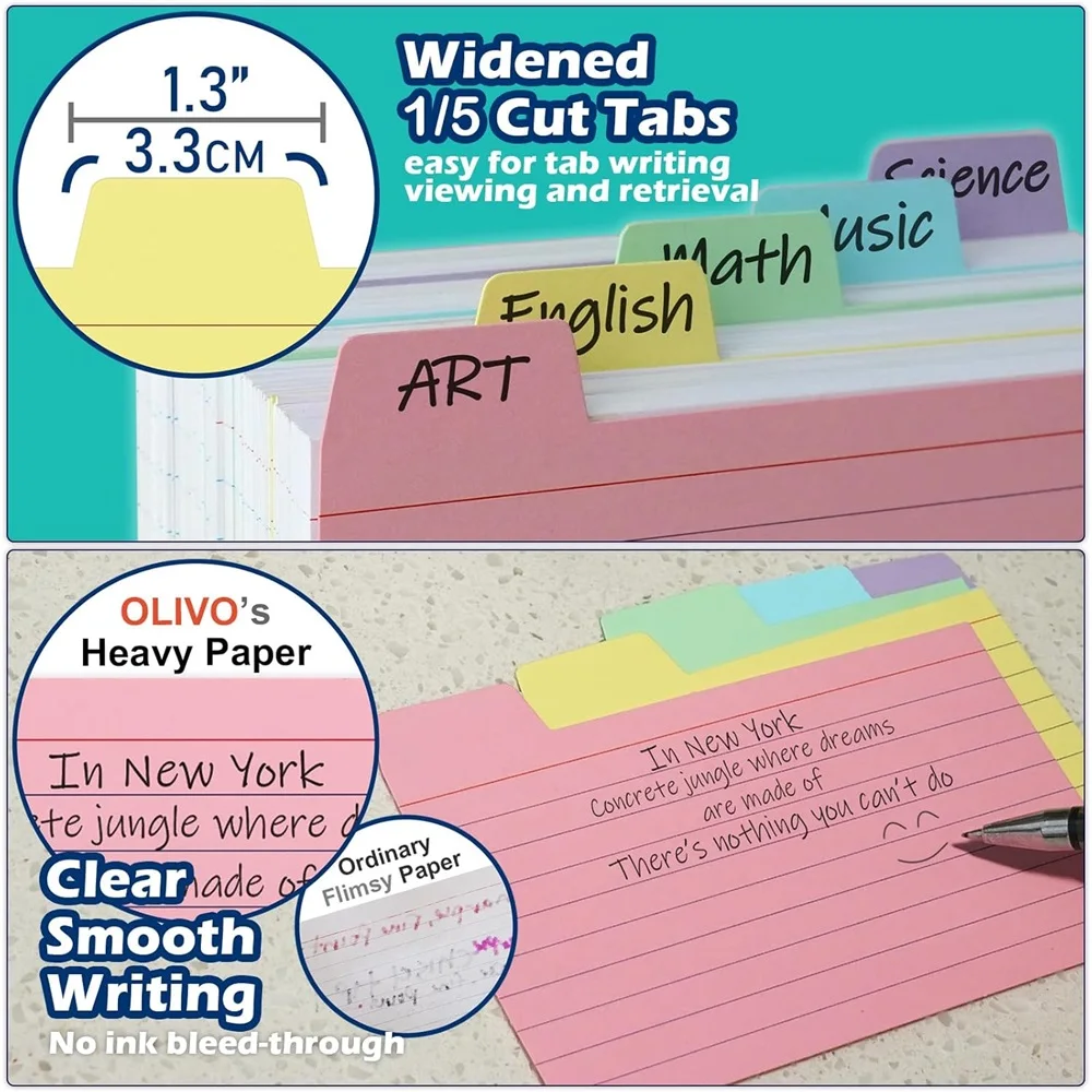 50 Pcs Index Label Papers with Tabs - 5 Colors, 7.6x12.5cm (2.99x4.92