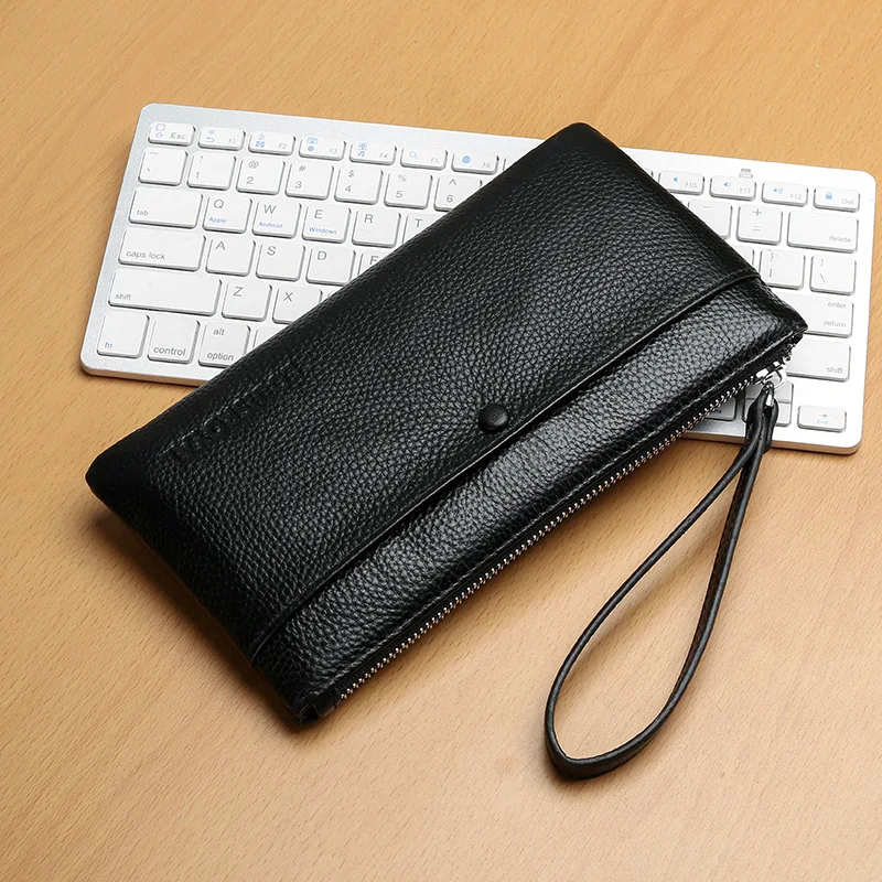 

Men's Long Leather Clutch Soft Leather Casual Large Capacity Zipper Wallet Korean Fashion First Layer Cowhide