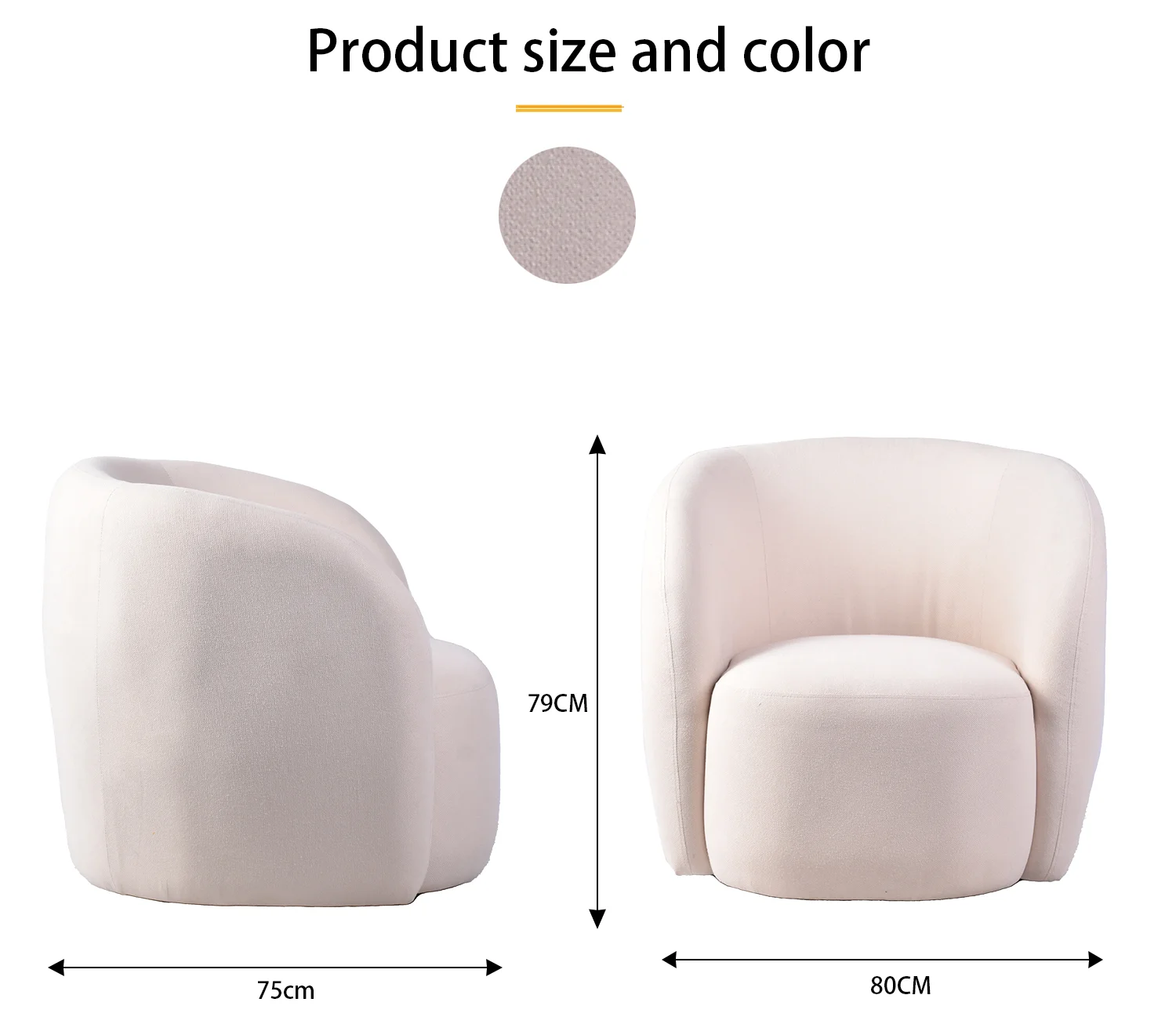 Carlford Ivory Teddy Swivel Lounge Accent Chair Round Barrel Chair with Soft Lambswool Boucle for Living Room