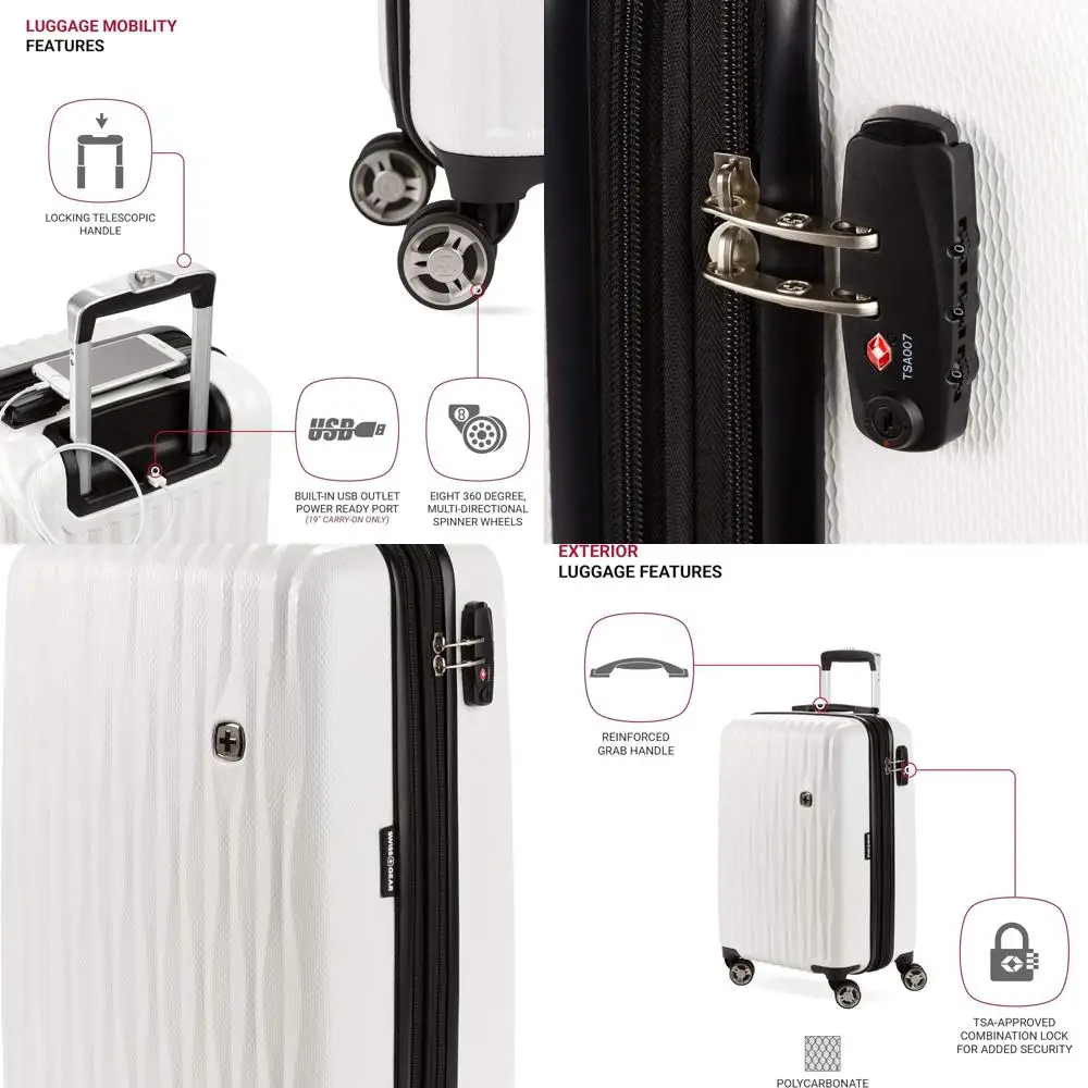 

SwissGear 7272 Expandable Hardshell Spinner Carry-On Suitcase with TSA Lock, White, 19