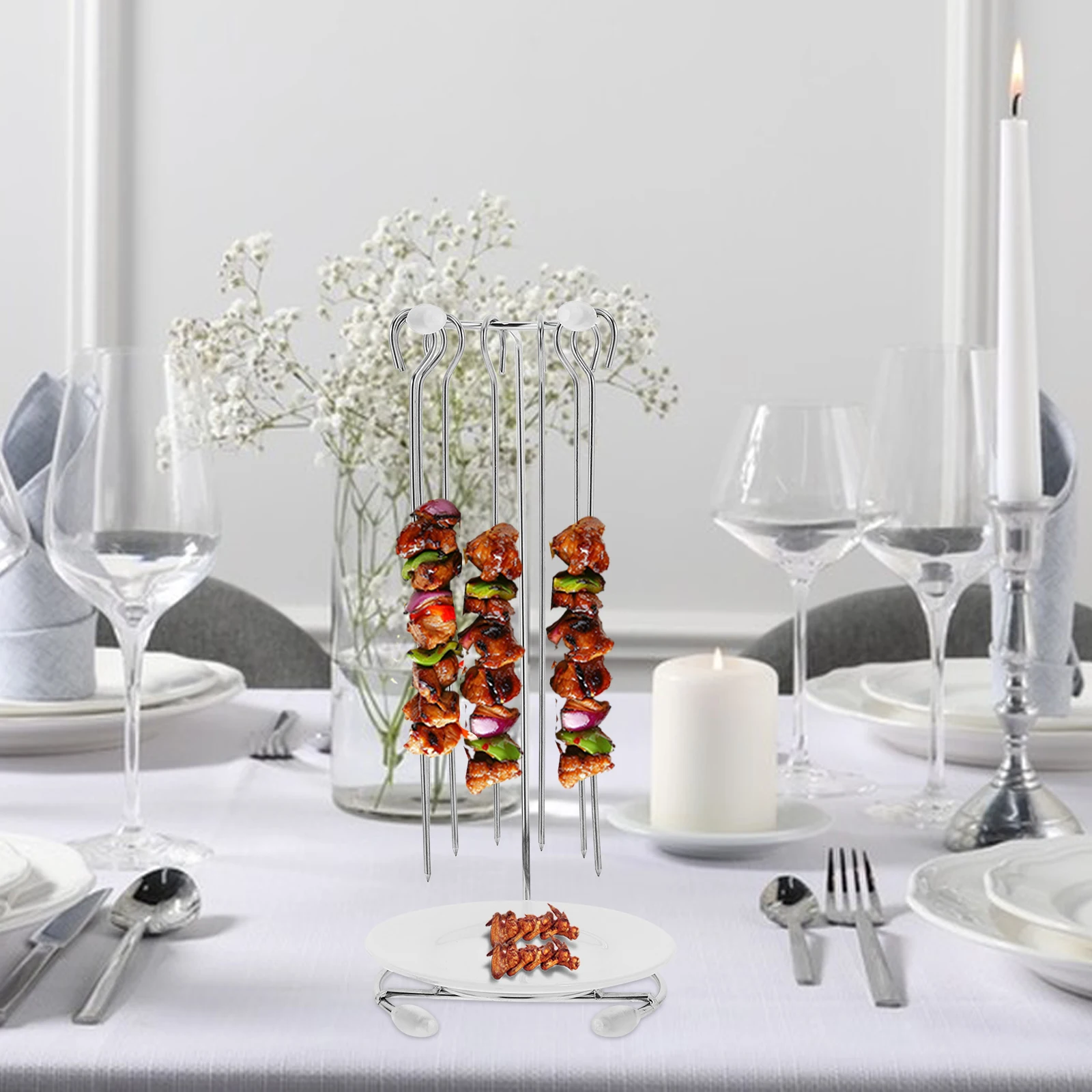 

1Set Kebab Skewer Stand Stainless Steel Bbq Rack for Grilling Meat Vegetables Secure Skewer Holder Even Heat Distribution Grill