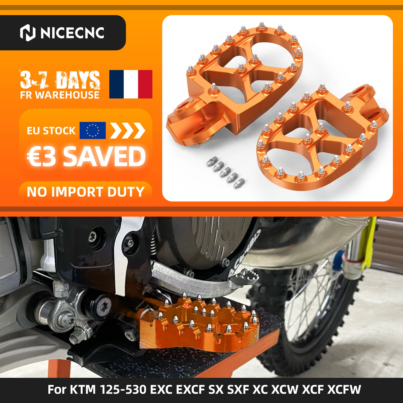 (EU-Lager) NICECNC Für 2024 KTM 690 ENDURO R SMR R 2008-2024 1050 1090 1190 1290 ADVENTURE R S T 2013-2024 Fußrasten Fußstütze Fat Pedal Kit Für KTM EXC 300 2016 XC-W 530 XCF-W 500