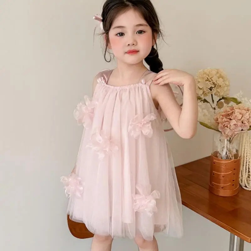 

Новое летнее платье-сарафан для девочек в стиле Лолита, сетчатое, в корейском стиле, с юбкой-тортом, модное детское платье-юбка в стиле принцессы