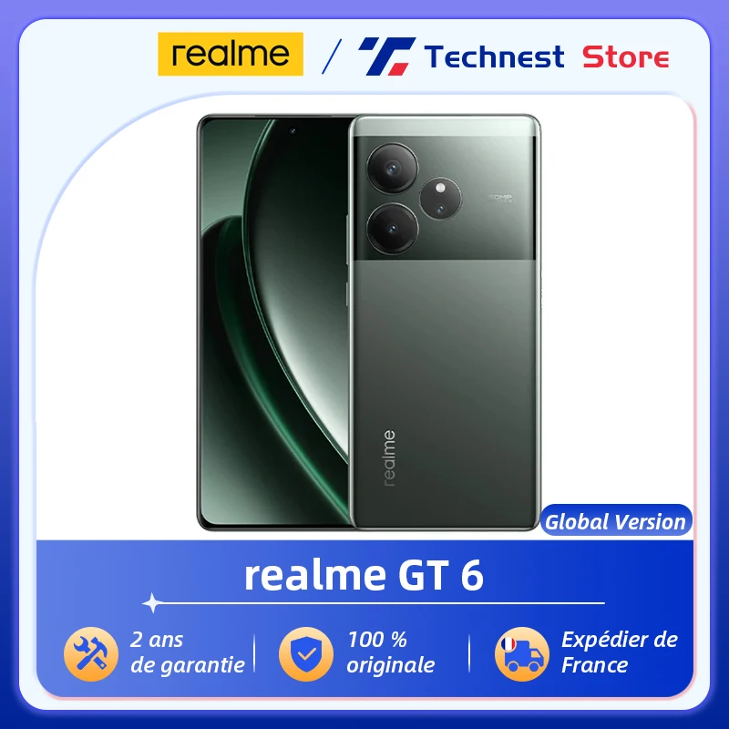 Version mondiale de realme GT 6 GT6 5G smartphone 6.78" 120Hz écran Snapdragon 8s Gen 3 Sony LYT-808