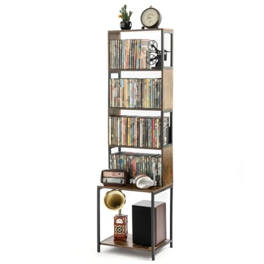 

DVD Shelf Wooden CD Storage Rack CD Holder with Adjustable Dividers DVD Tower Rack Media Storage Shelf for CDs/DVDs Books Video