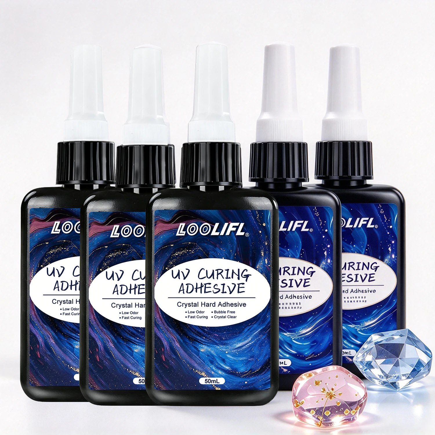 1/2/3/5PCS 50ml UV Curing Crystal Hard Adhesive Transparent UV Resin Glue Low Yellowing For Crystal Jewelry Glass Model Repair