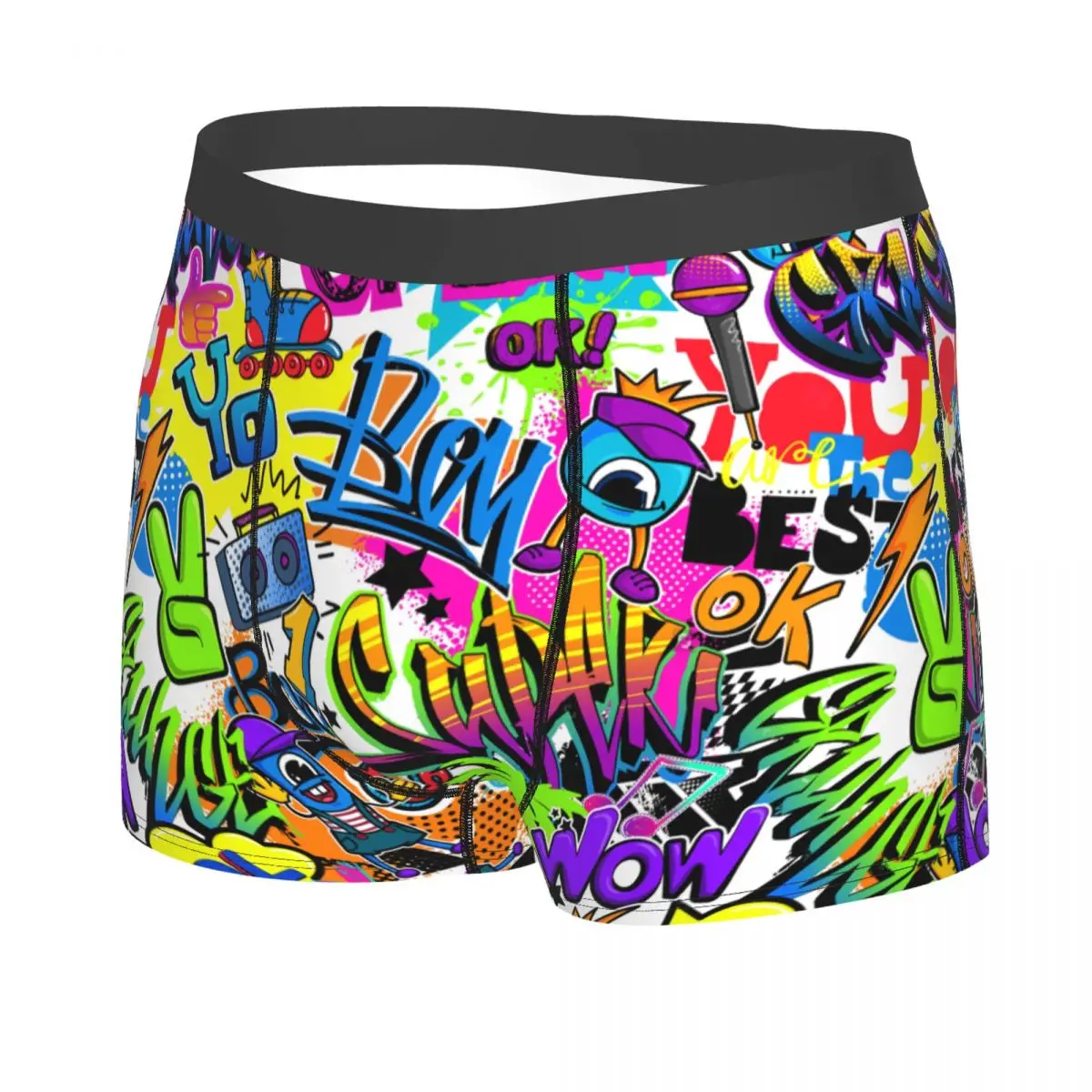 Retro Comics Pattern With Palm Tree Hand Roller Men's Boxer Briefs,Highly Breathable Underwear,Top Quality 3D Print Shorts