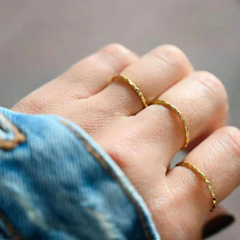 

2024 Stainless Steel Round Rings For Women 18 K Gold Color Hammer Texture Ring Statement Trendy Jewelry Bagues Pour Femme Gift