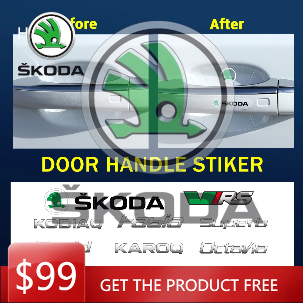 

Защитные наклейки на ручки дверей автомобиля (8 шт.) для Skoda VRS, Rapid, Superb, Fabia, Octavia A5, A7