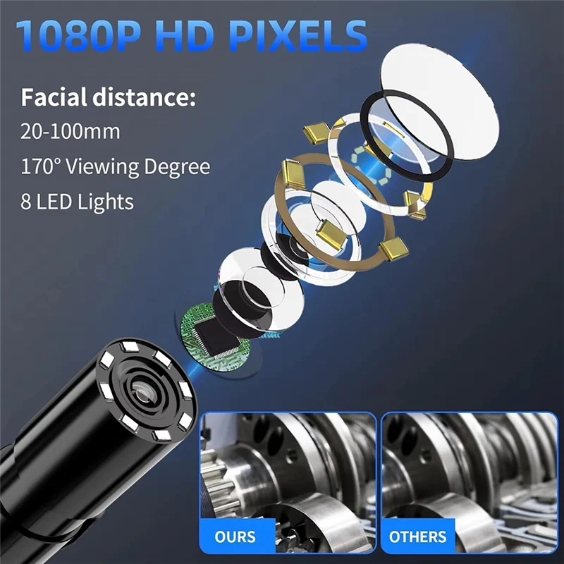 

ABUI-5M Industrial 8Mm 1080P HD LCD Stowable Borescope Endoscope Camera 4.3 Inch Handheld Pipe Sewer Inspection