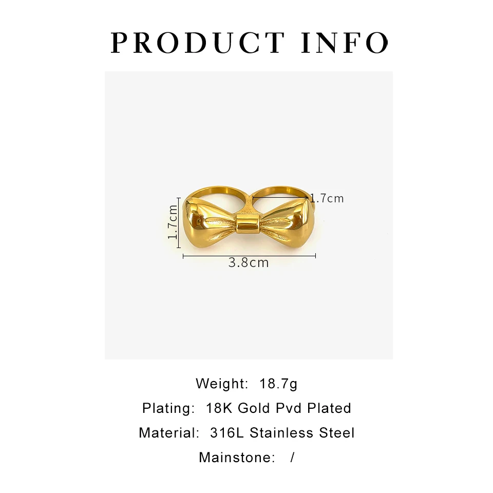 GHIDBK Stainless Steel Bow-Knot Double Finger Rings for Women Unusual Aesthetic Design Punk Party Jewelry Gifts Tarnish Free
