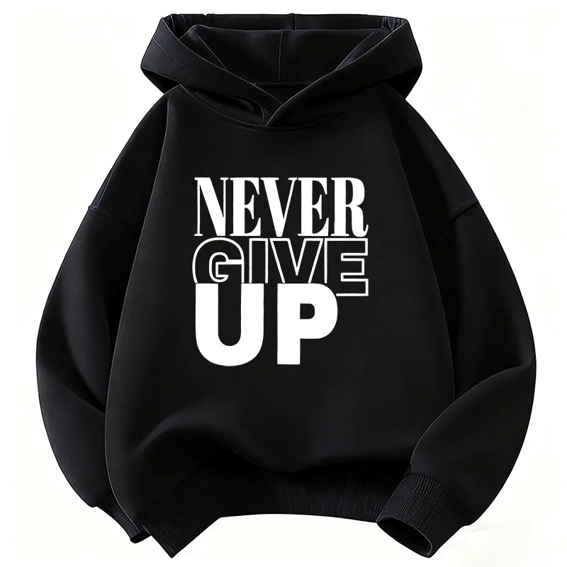 Never Give Up Letter Printed Hoodie Kids Spring Children's Sweatshirt Hoody Casual Hoodies for Boys Girls Clothes